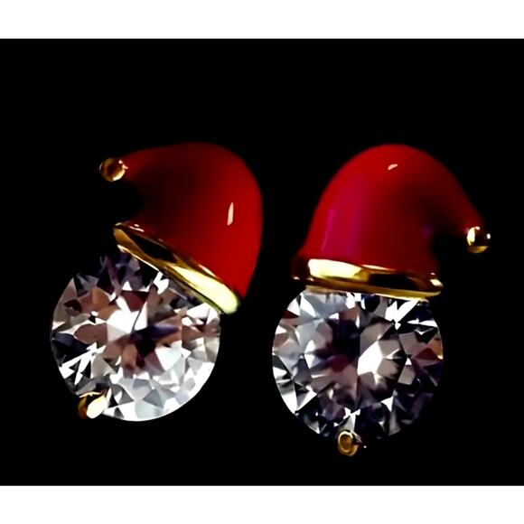 Festive Sparkling Santa Hat Earrings Golden - Picture 1 of 6